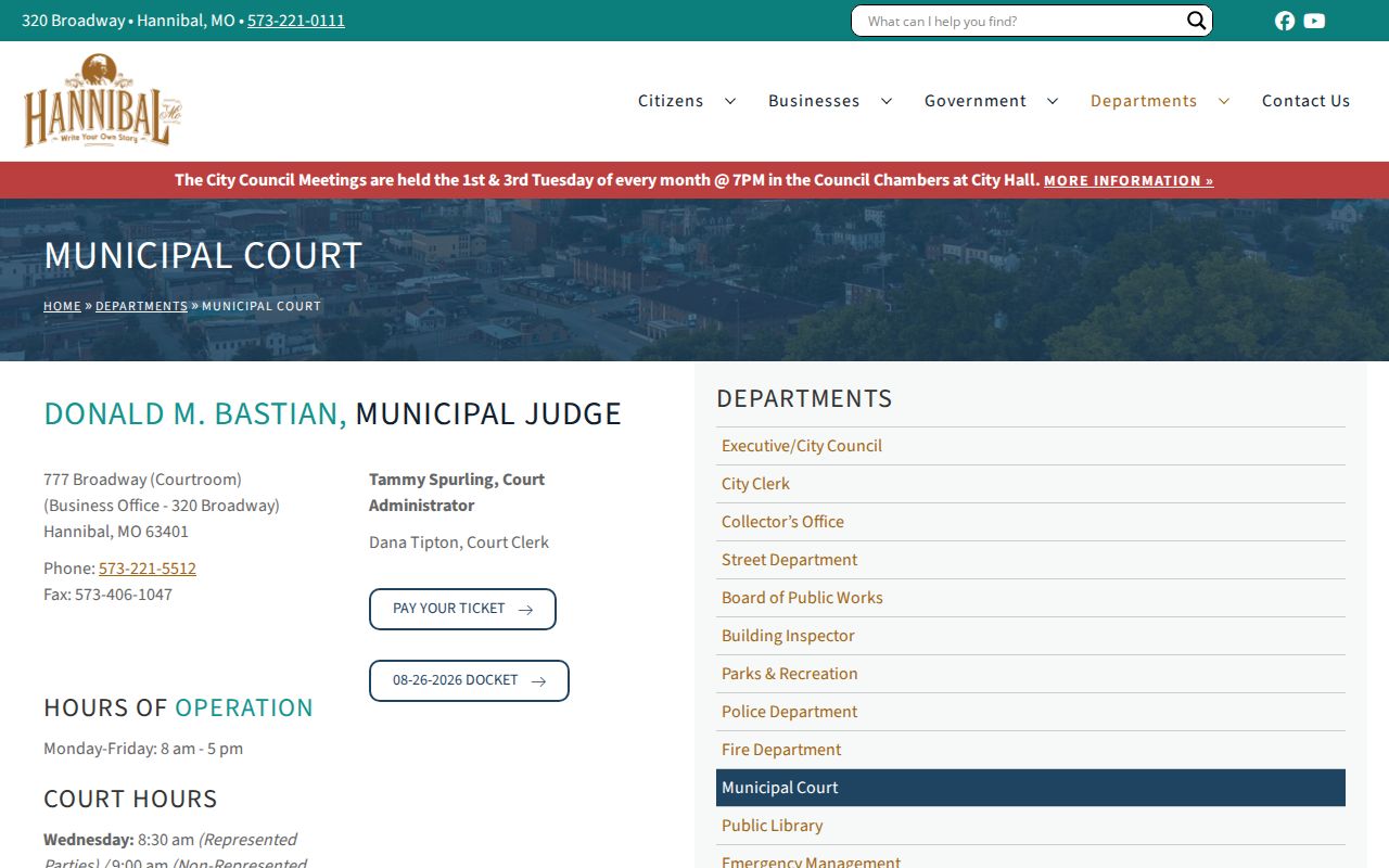 Marion County Hannibal court docket information from the Hannibal Municipal Court