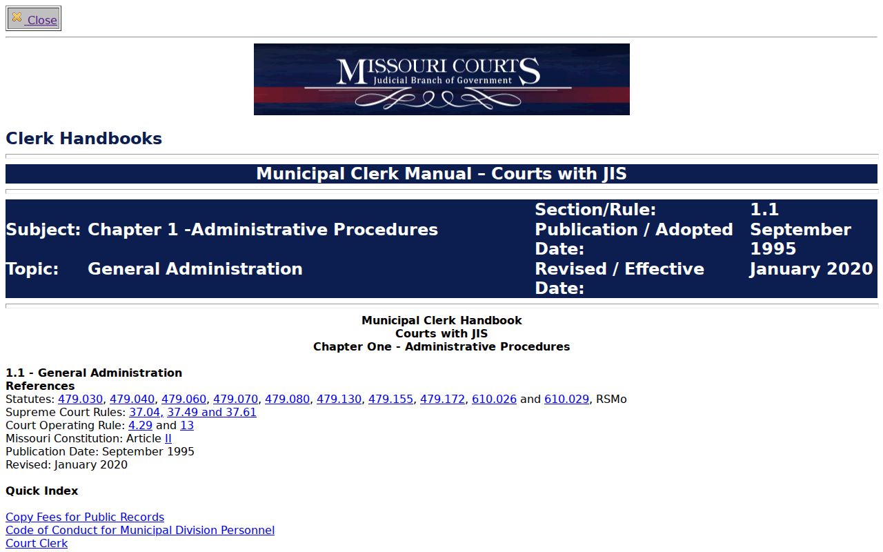 Marion County traffic court records municipal clerk manual