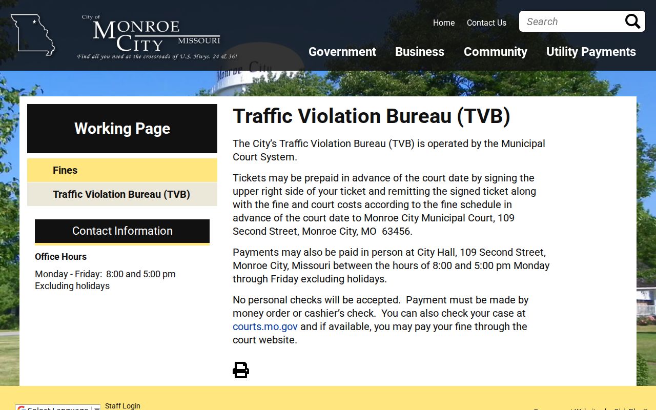 Monroe City court docket Traffic Violation Bureau instructions
