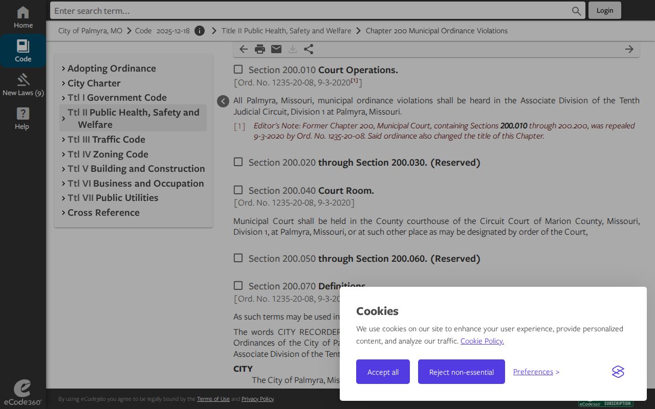 Marion County Palmyra court docket municipal code and Associate Division record context